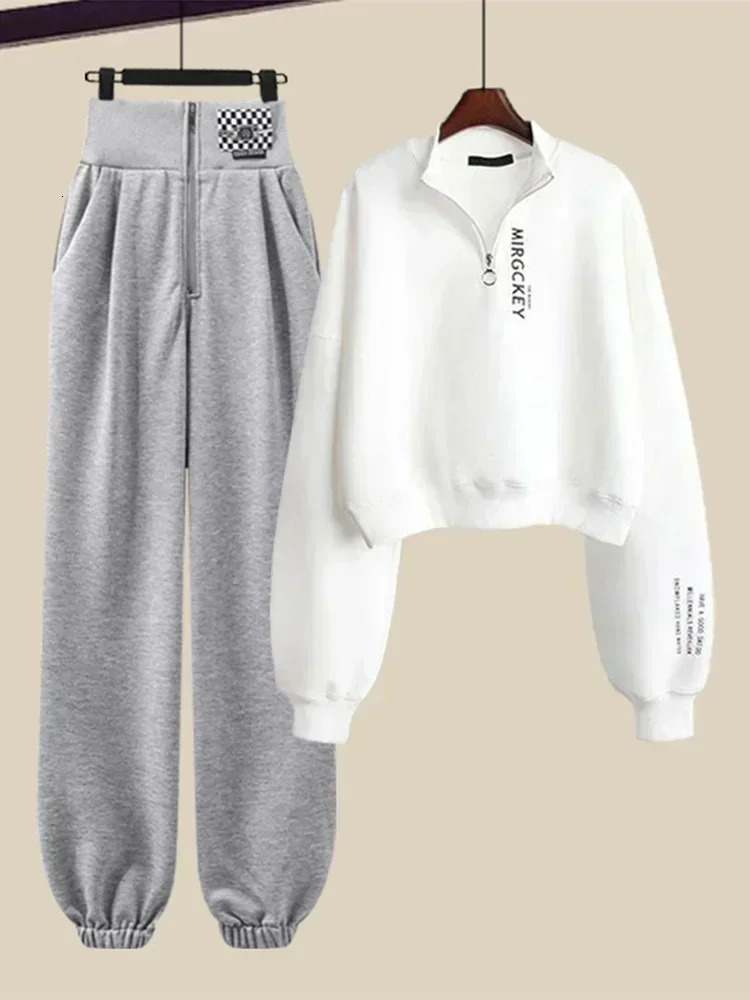 Womens casual sportswear for spring and autumn fashionable zipper high waisted jogging sports pants womens running 2piece set 241007