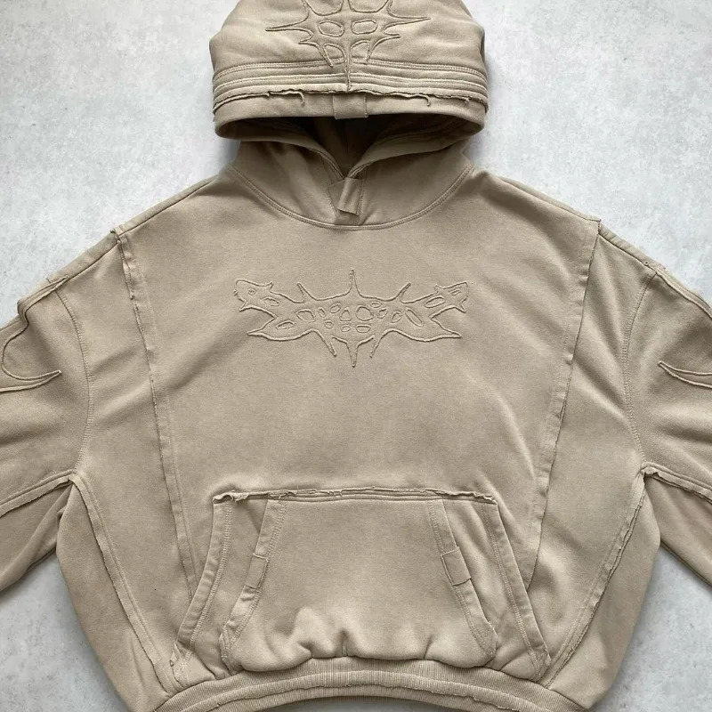 American Fashion Pattern Embroidery Stitching Style Hoodie Y2K Harajuku Vintage Hip Hop Casual Joker Sports Sweater Hoodies 241008