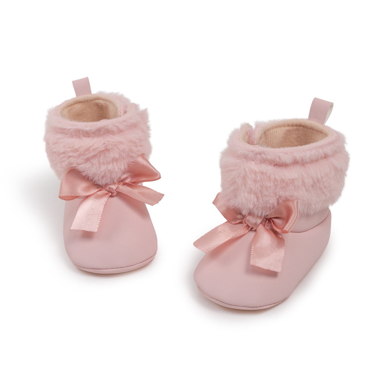 Pink Toddler With Bow Velvet Fluzzy Autumn Winter Baby Snow Boots Kids Girls Warm Shoes First Walkers Shoes 0-18M