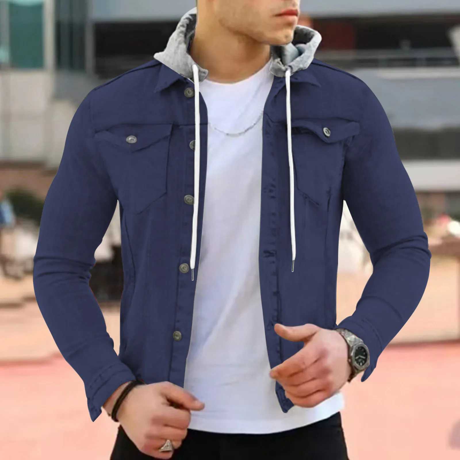 Solid Color Jeans Jacket Mens Spring and Autumn Fashion Casual Buckle Collar Ultra Thin Denim Jcket Jacket Casual Trend Mens Jacket Z241010