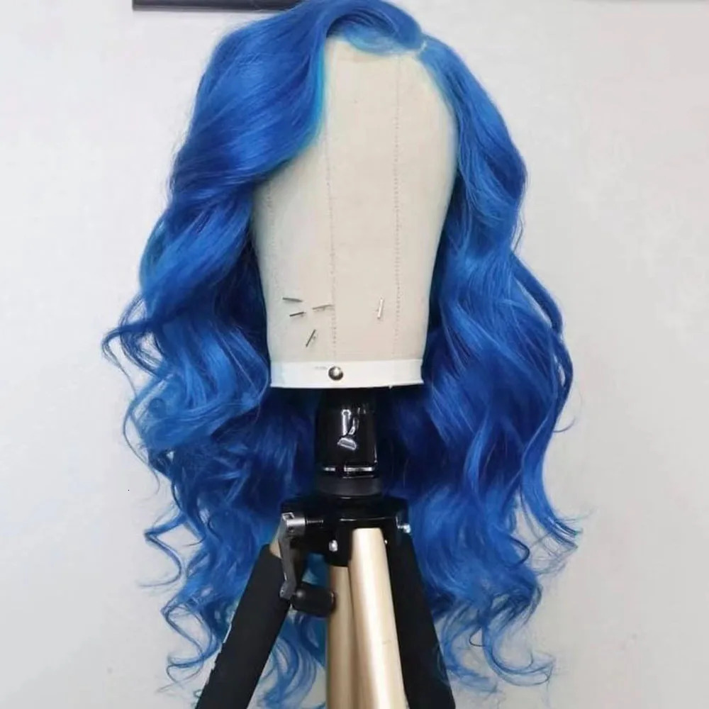 WIF Pink Wave Synthetic Lace Front Wig Long Body Wave Tear Green Fiber Lace Wig Fashion Women Makeup Cosplay Blonde 241007