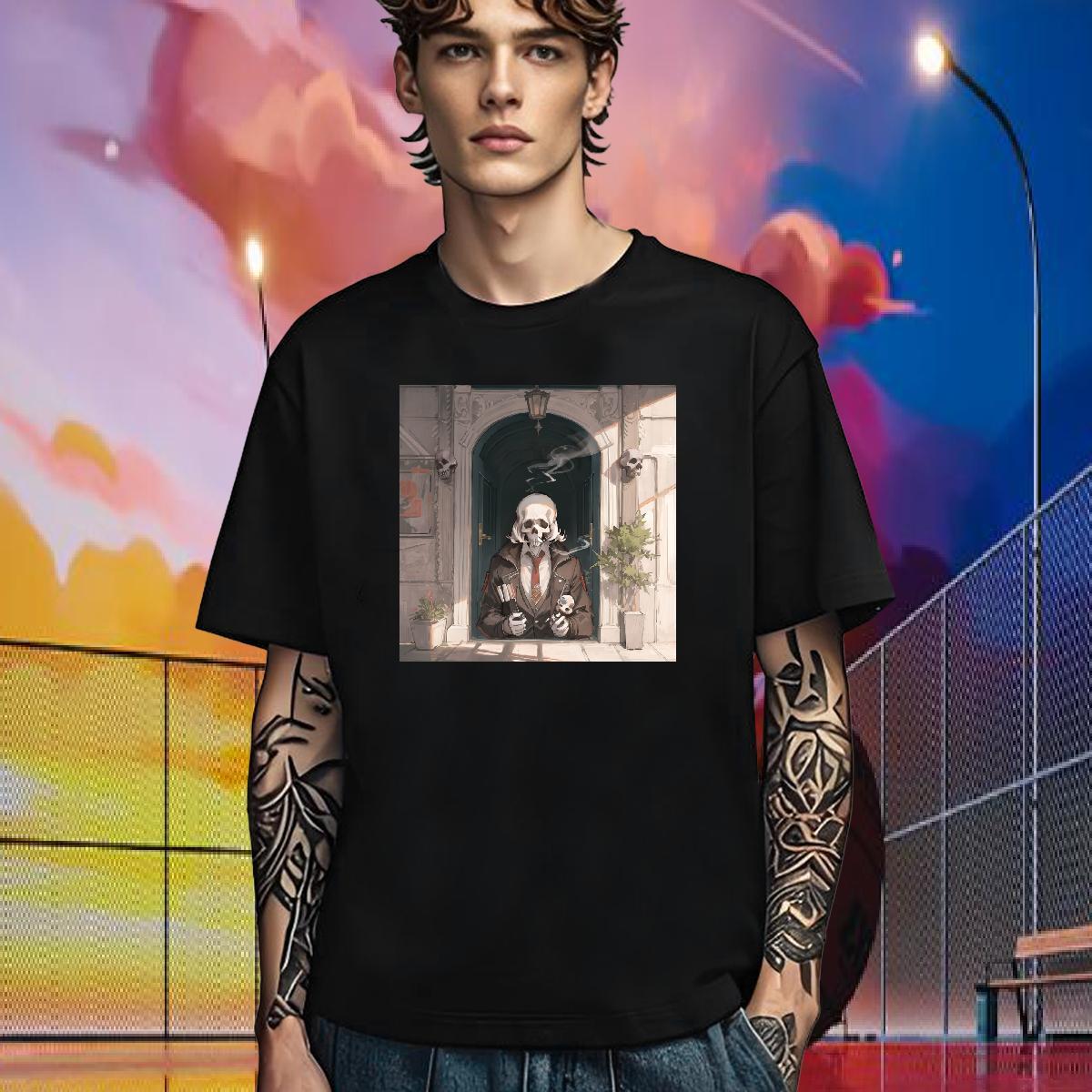 Popular T-Shirts for Men 100% Cotton 230g skull High Street Hip Hop Oversized 4XL Pure Cotton Men Tees DIY Customized Tshirts