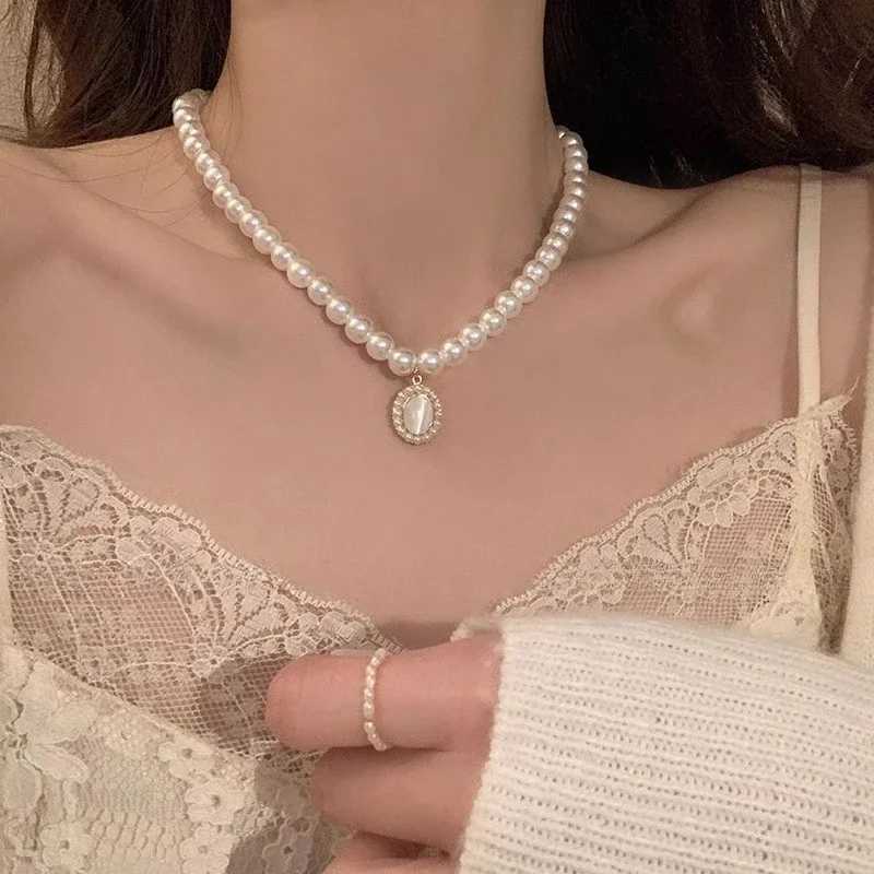 Korean Elegant Imitation Pearl Beads Necklace for Women Ladies Fashion Opal Pendent Necklace Choker Wedding Party Jewelry GiftX241009