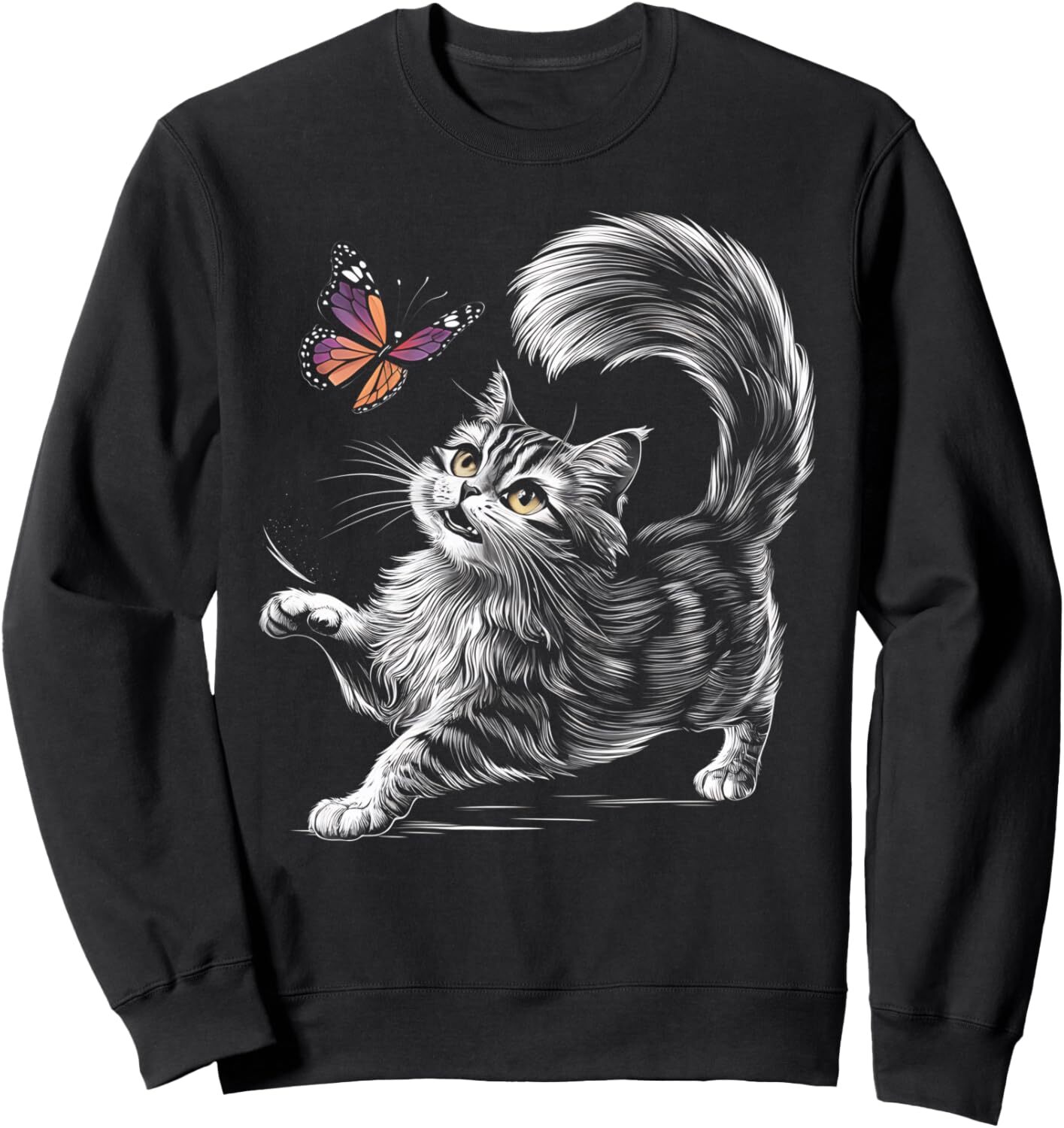 Long Sleeve Shirts for Men sweatshirt Cat Lover Butterfly Cute Kitten Pet Owner Feline Gifts Sweatshirt Streetwear Casual tops clothes