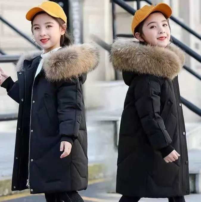 Down Coat Teen Winter Fashion Girl Jacket Warm Fur Necklace Princess Coat Solid Color Hooded Zipper Coat Christmas Clothing H241010
