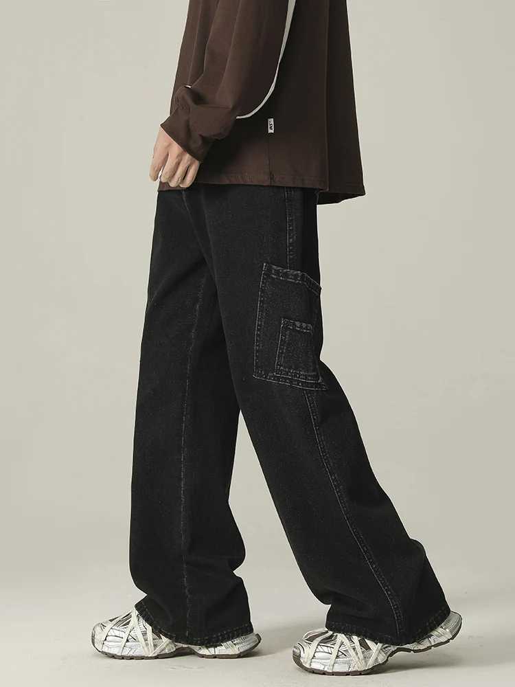 Mens Fashion Patchwork Jeans Korean Straight Vintage Classic Denim Pants Elastic Waist High Street Trousers Male Trendy BrandX241009