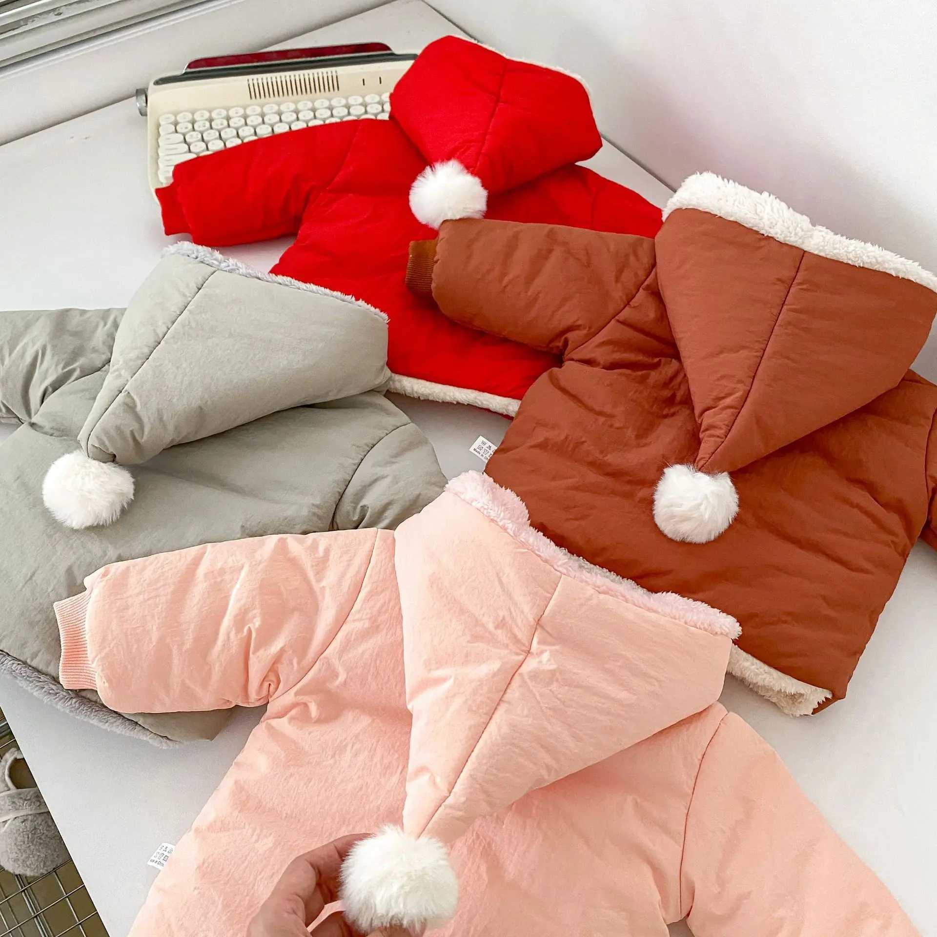 Down Coat Winter Baby Girl Parkas Cotton Hoodie with Velvet Buttons Solid Thick Warm Baby Girl Coat Preschool Girl Jacket H241010