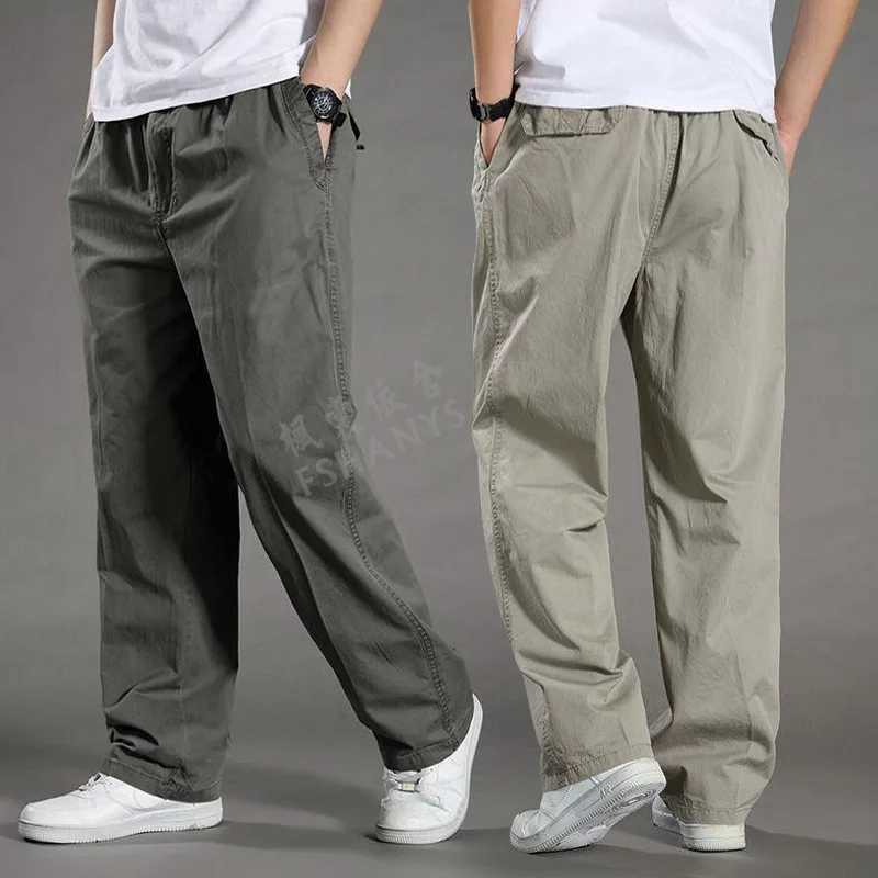 Spring and Autumn Thin Mens Casual Pants Extra Large Loose Middle aged and Elderly Mens Pure Cotton Straight Pants W241009