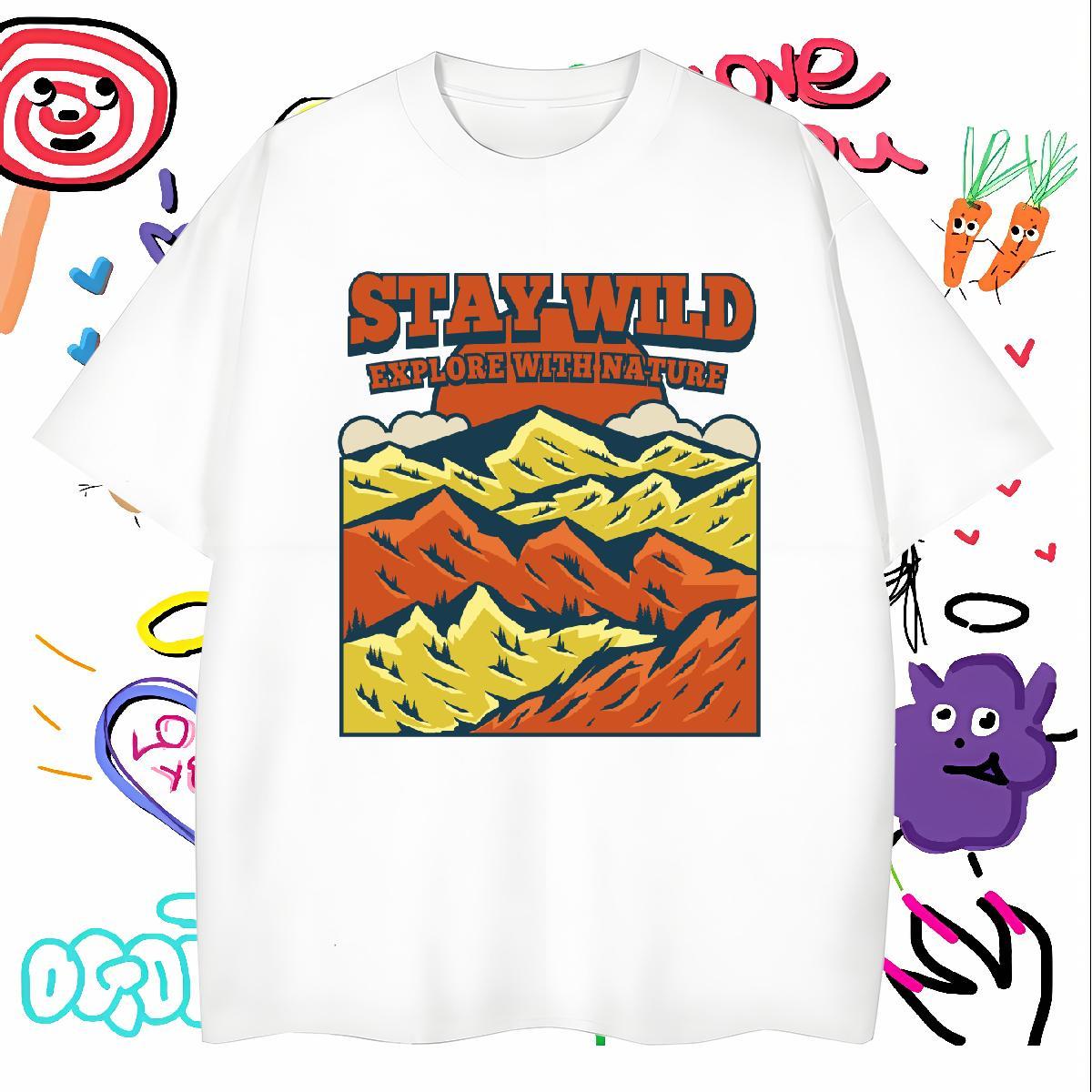 Unisex Mens T Shirts 230g Pure Cotton mountains Street wear Hip Hop DIY Anime Round Neck Short Sleeve Men Tshirts Stylist Wear