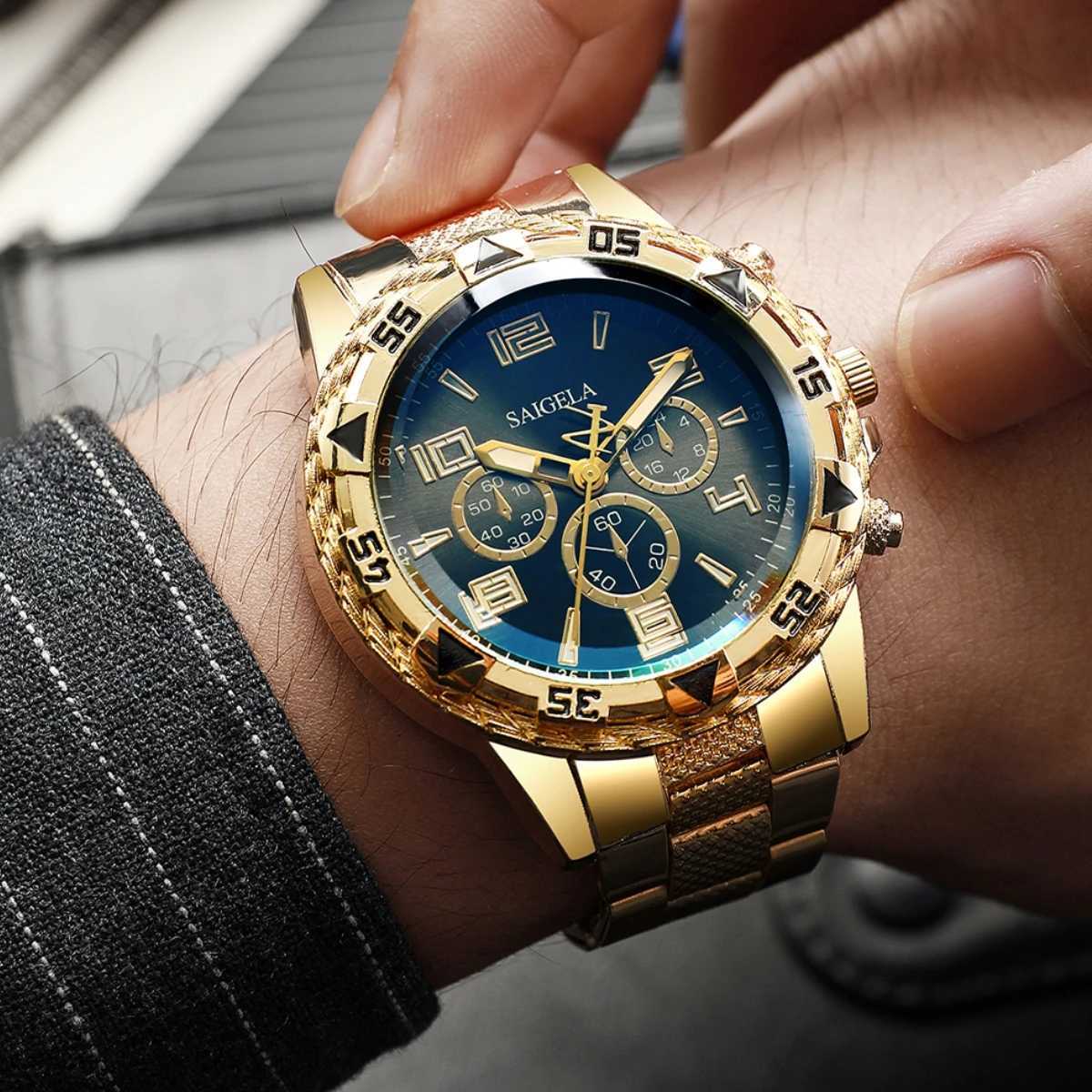 2PCS Men Business Watches Fashion Arabic Dial Steel Band Males Quartz Watch Set (Without BoxX2410