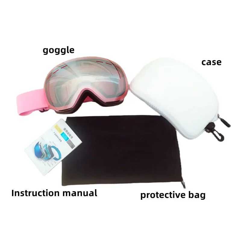Professional large spherical adult double-layer anti fog skiing goggles womens pink ski goggles anti fog snow sports glasses CL241010