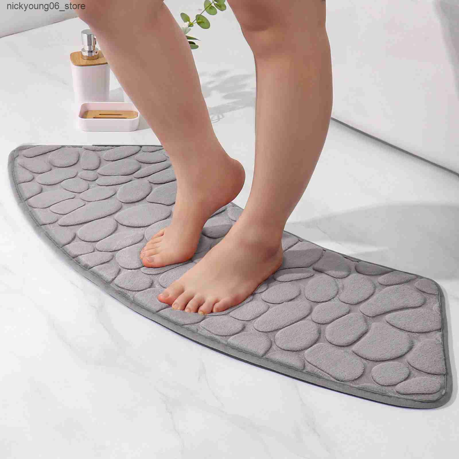 Non-Slip Bath Mats Luxury Curved Bath RugNon Slip Soft Absorbent Fanned Shower Mats Washable Bathroom Rug Corner Bath Tub Floor Carpet for Shower L240