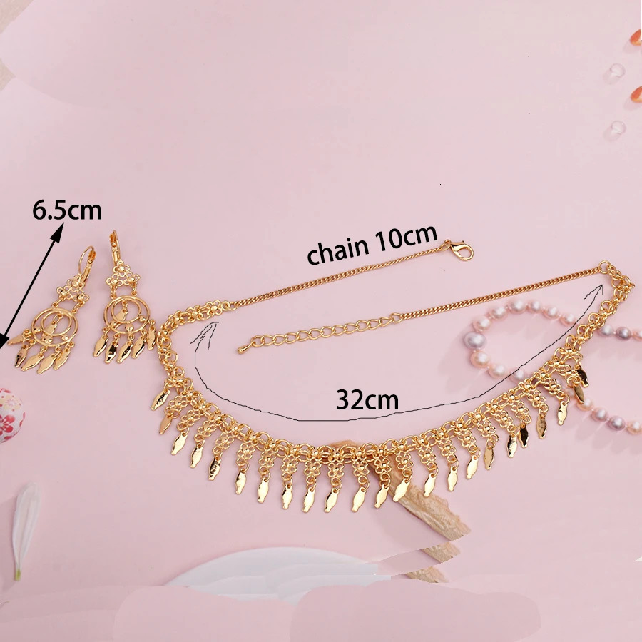 Zinc Alloy Plated Gold Tassels Necklace Set for Women Arabic Middle East Wedding Jewelry Set Afghanistan Jewelry Gift 241007