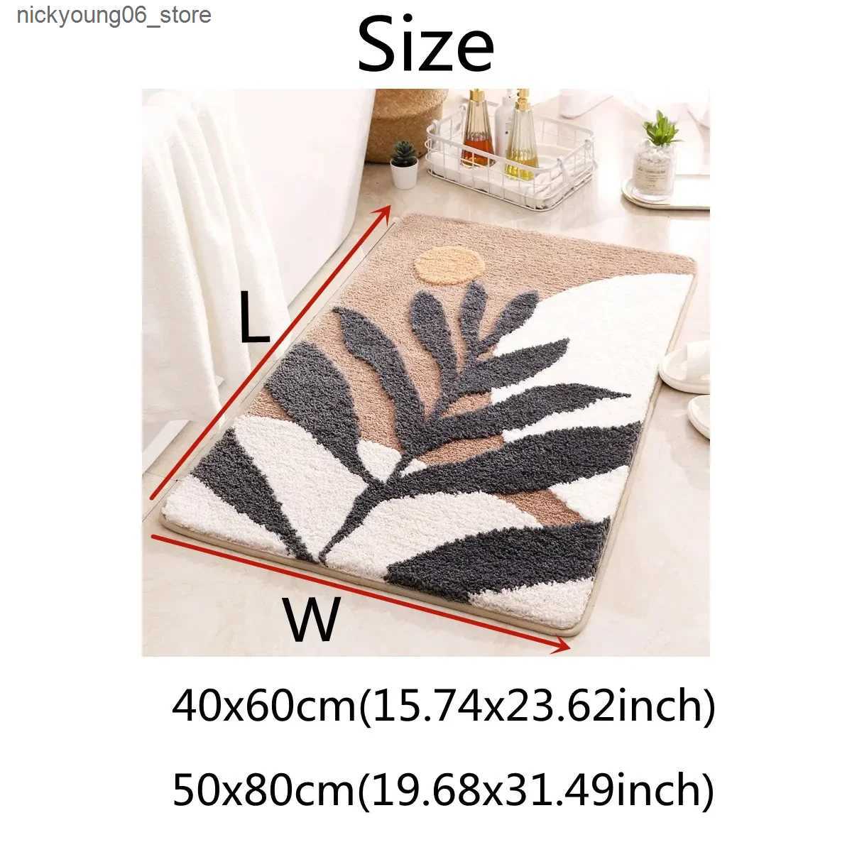 Non-Slip Bath Mats Abstract Leaves Big Bath Mat Non-Slip Bath Mat Rug Boho Plant Art Boho Bathroom Rug Soft Microfiber Dirt Resistant Floor Mats L2409