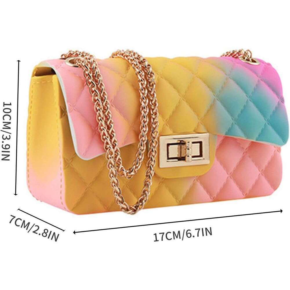 Women Rainbow Handbags Jelly Purse Candy Color Quilted Crossbody Shoulder Bag