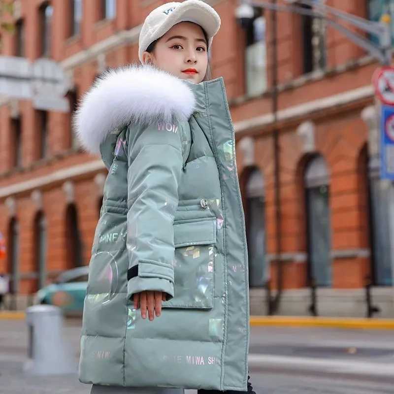 Down Coat -30 C Winter warm Down cotton Jacket Girls faux fur Coat Waterproof Hooded clothes Child Outerwear Clothing Parka Snowsuit 5-16Y H241010