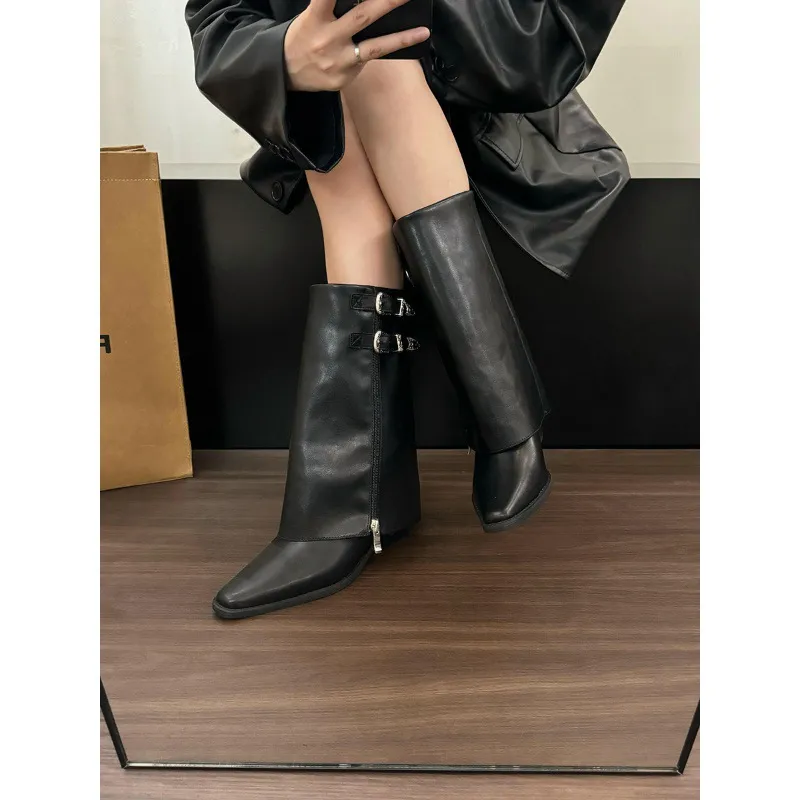 Ladies' Pointed Platform Fashion Pants Leg Cowboy Ankle Boots Booties