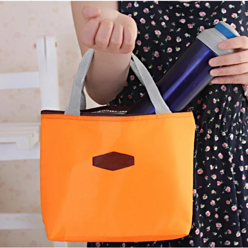 Lunch Box Camping Picnic Bag Solid Color Portable Insulated Refrigerated Cold Food Cooler Thermal Handbag 240925