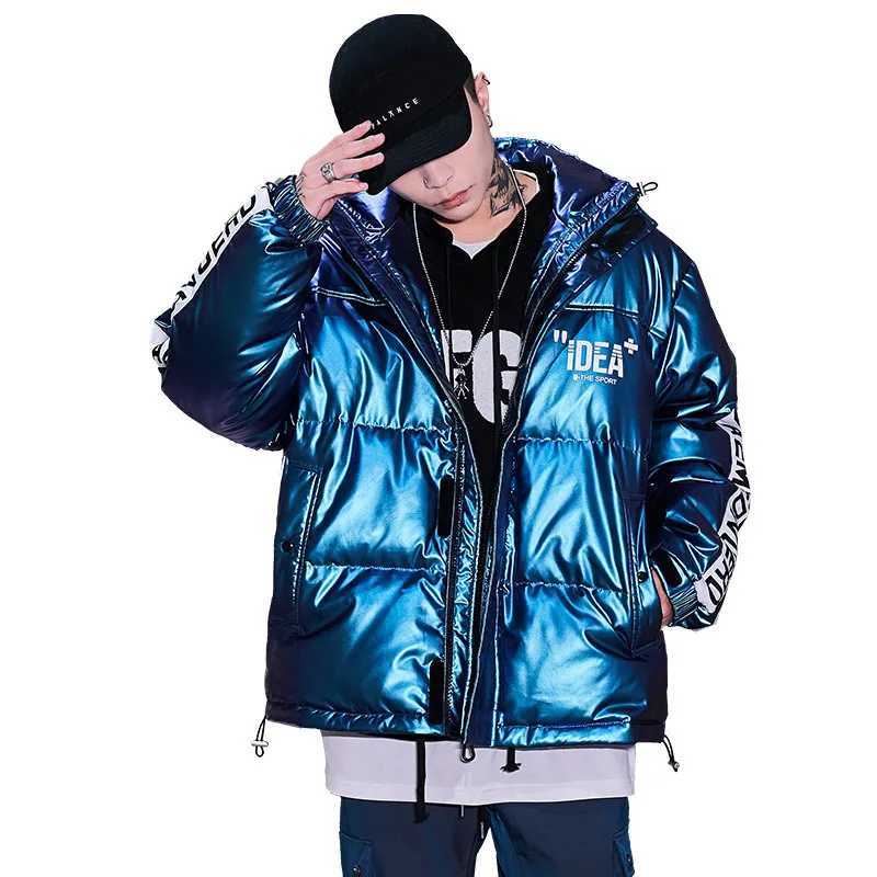 Men's Down Parkas Fashion loose down jacket mens 2024 new winter Pu jacket color glossy printed down jacket mens clothing Y2410090442
