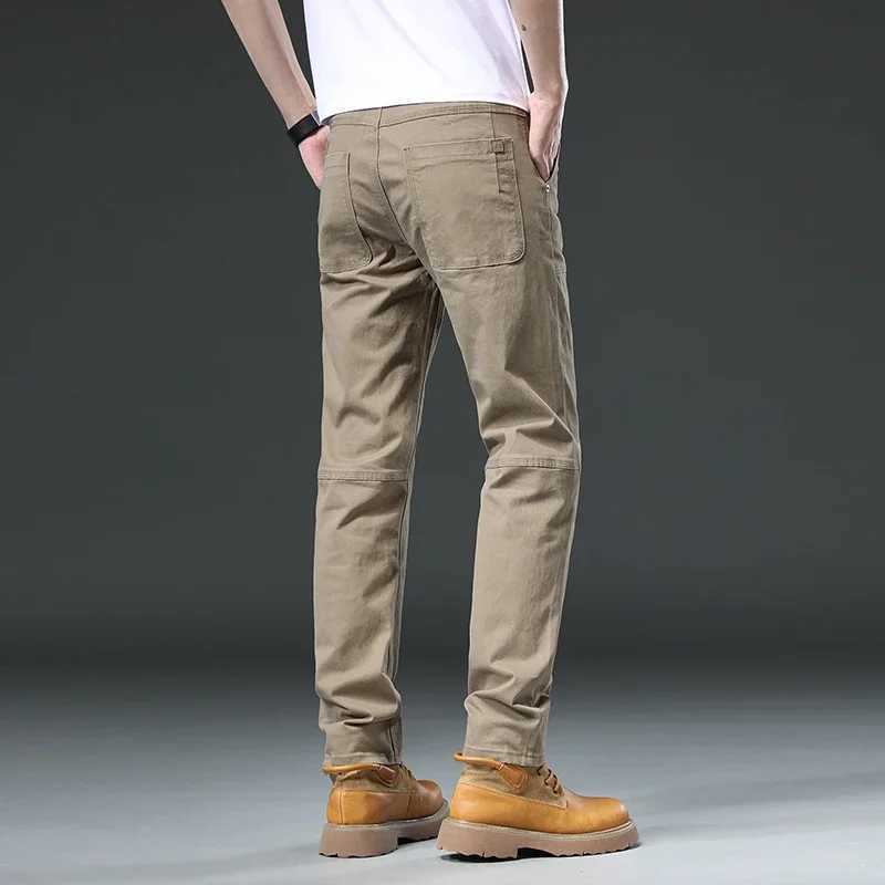 97% pure cotton spring autumn mens cargo pants ultra-thin Korean casual straight mens solid color khaki brand clothing W241009
