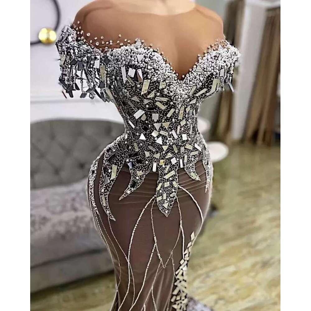 Plus Size Arabic Style Mermaid Side Slit Prom Dresses Beaded Sequined Appliques Evening Party Gowns 2023