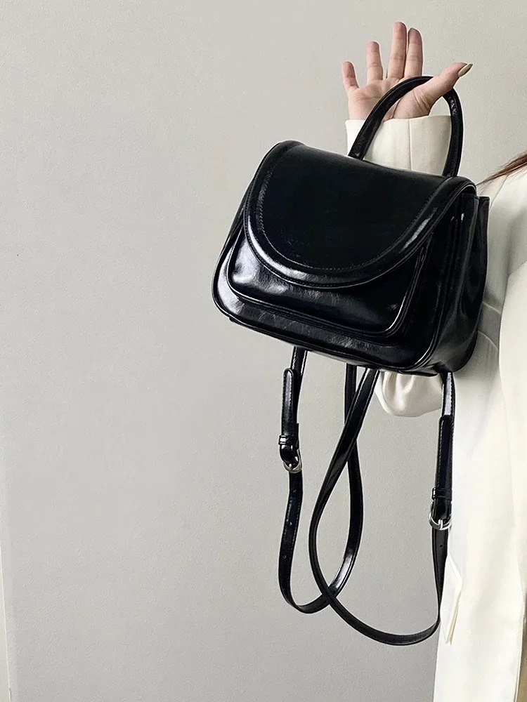 Retro Solid Color Womens Backpack PU Leather Shoulder Strap Bag College Girls Small Handbag Wallet 241008