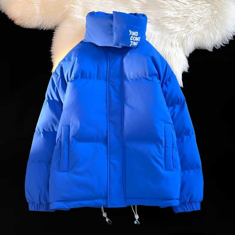 Men's Down Parkas Mens Korean Winter Ripstop Quilted Jacket Couple Solid Zip Warm Thicken Padded Cotton Coat Klein Blue Oversized Puffer Jacket Y