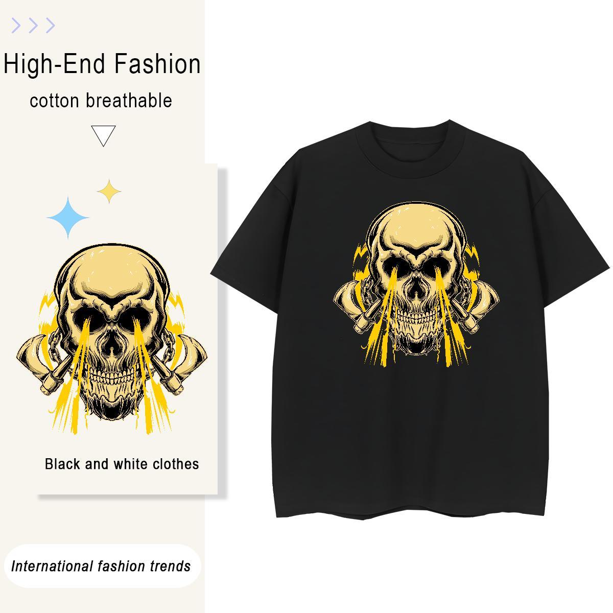 Stylist T-Shirts 100% Cotton 230g Breathable Crew Neck High Street Hip Hop skull Couples T Shirts Loose Anime Oversized Tshirts