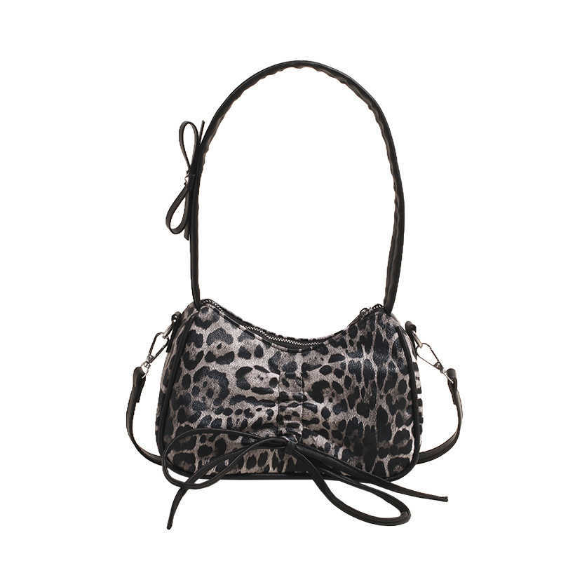 CMM Small Niche Design Leopard Print Bow Hand Held Armpit Cloud Bag for Women Autumn New Single Shoulder Crossbody Tote Bag