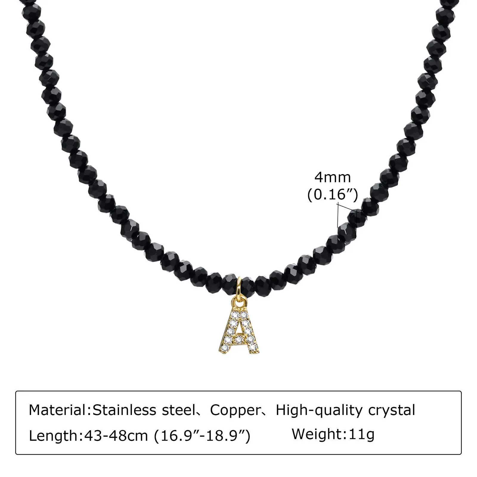 Vnox Gothic A-Z Initial Necklaces for Women Black Geometric Crystal Beads Choker 26 Letters Alpabet Stackable Chain NecklaceX241009