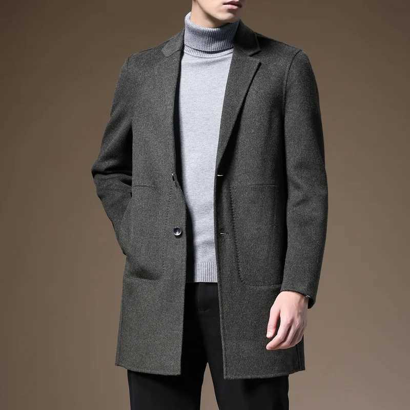 2024 Winter men fashion classic wool coat casual warm woolen trench s high quality Double-sided cloth jacket LX241010