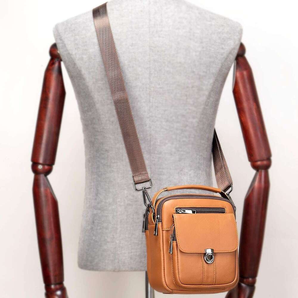 Man Purses Bags Small, Mini Genuine Leather Messenger and Shoulder Bag for Men with lots of Zipper Pockets