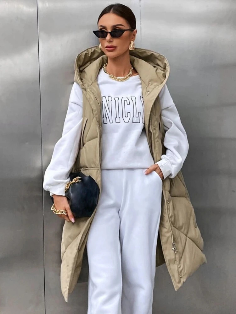 Womens long puff jacket fashionable Korean vest jacket warm and thick autumn and winter long park casual loose jacket unprinted good product 240925