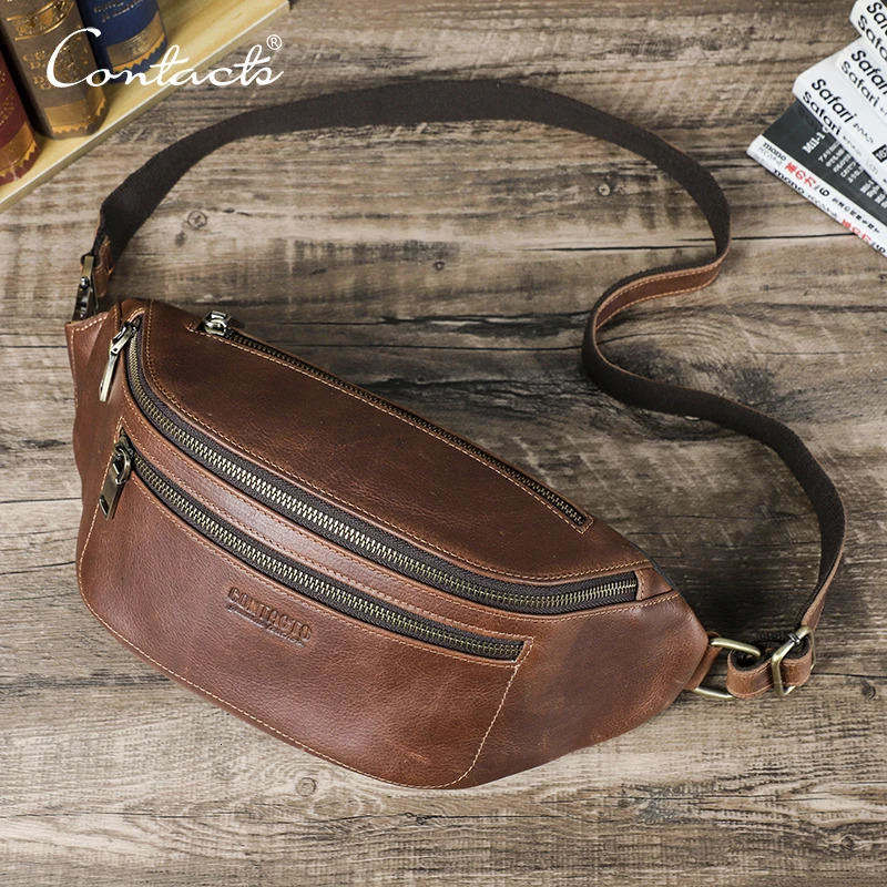 Contact Mens waist bag leather waist bag travel bag Fanny bag mobile phone bag casual cross body chest bag handbag 241008