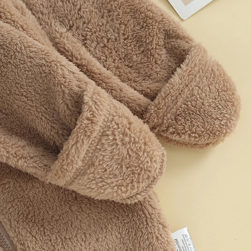 born Baby Girl Boy Solid Bear Ear Warmer Snowsuit Long Sleeve Fleece Hooded Romper Jumpsuit Soft Toddler Kids Winter Playsuit 241008