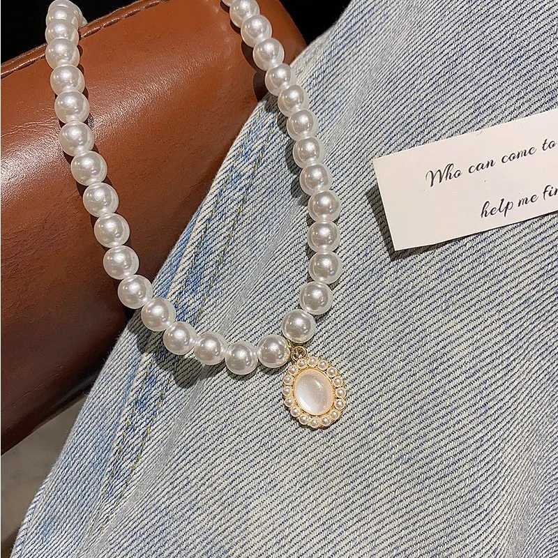 Korean Elegant Imitation Pearl Beads Necklace for Women Ladies Fashion Opal Pendent Necklace Choker Wedding Party Jewelry GiftX241009