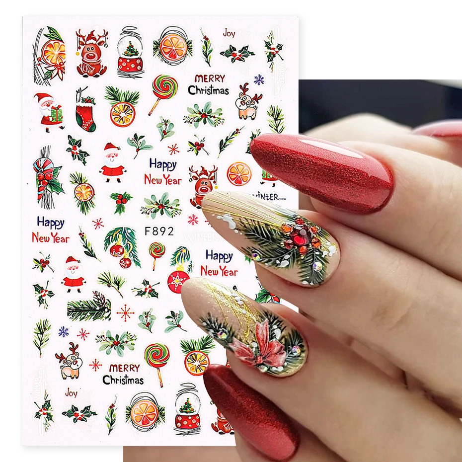 Holly Christmas Nail Stickers Geometric Orange Cartoon Christmas Bird Year Decoration Tips 241008