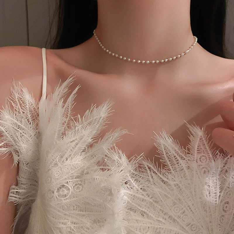 JWER Womens Chain Kpop Pearl Choker Necklace Gold Color Goth Y2K Trend Elegant Jewelry Wedding Pendant Collar for GirlX241009