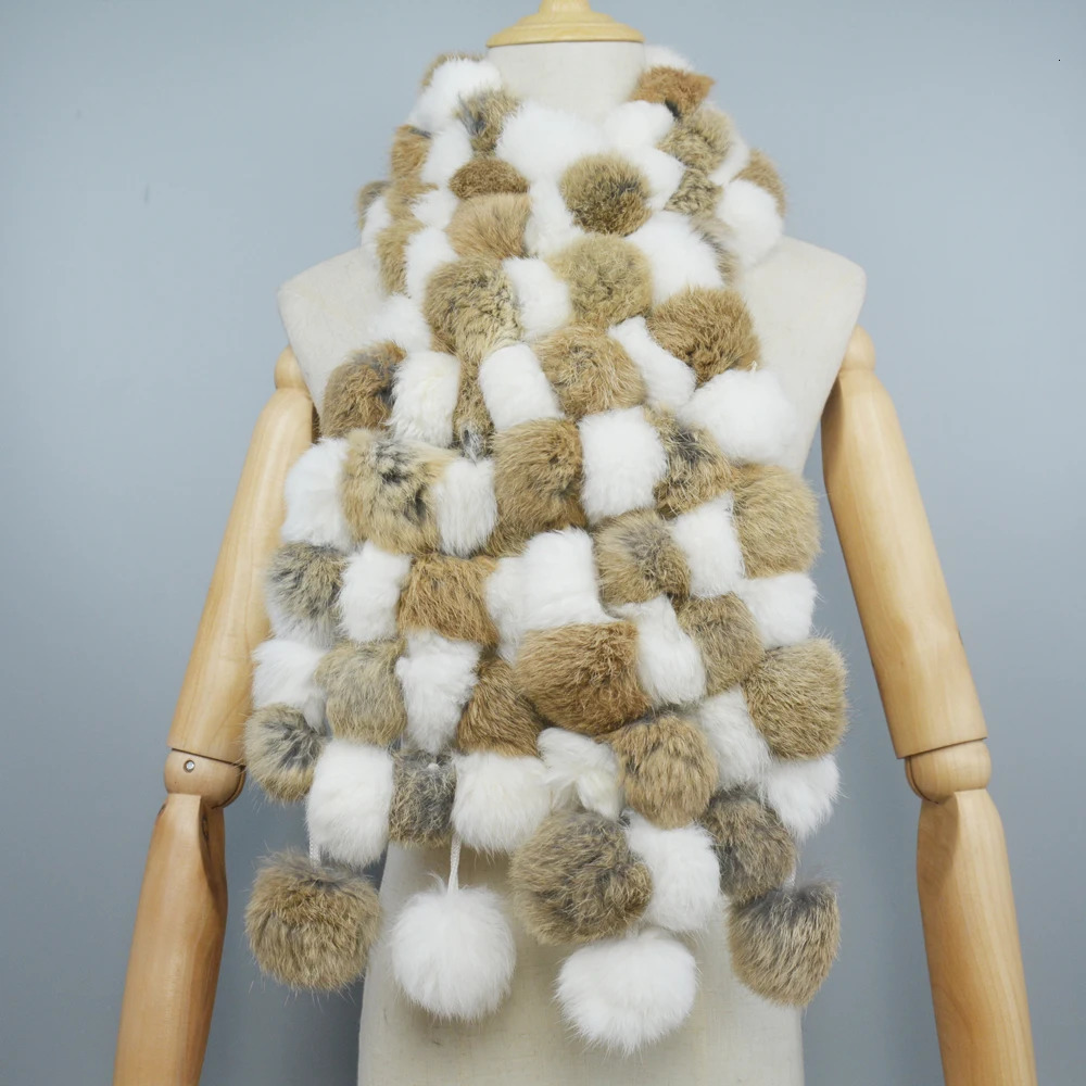 2024 Winter Women Genuine Fur Scarf Real Rex Rabbit fur Balls Scarves Russian Cute Female Fashion Warm Fur Scarf Colourful 241009