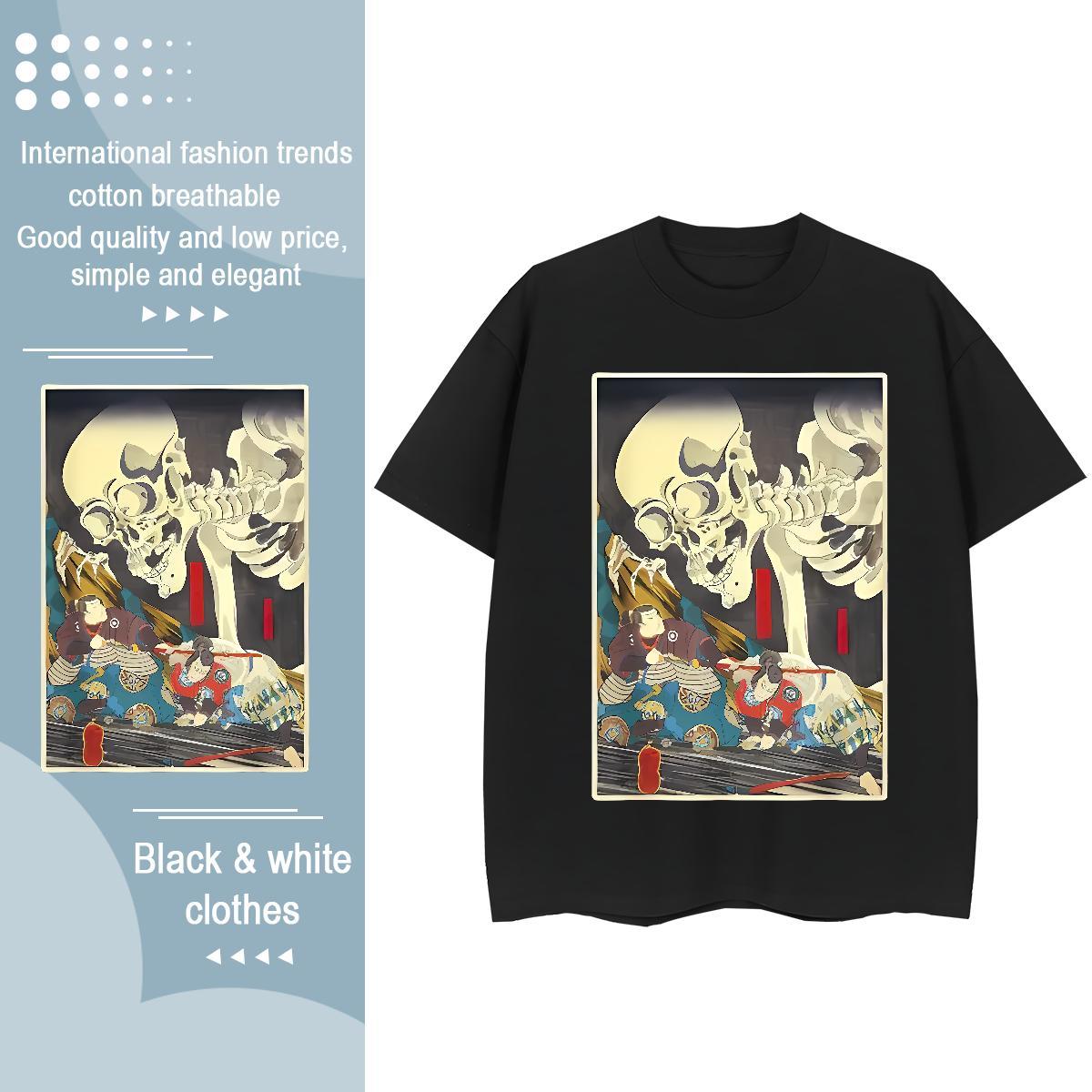 Fashion Casual Women T Shirts 230g 100% Cotton O Neck Short Sleeves High Street Hip Hop terror Womens Tshirts Unisex Anime Print Tees Shirts