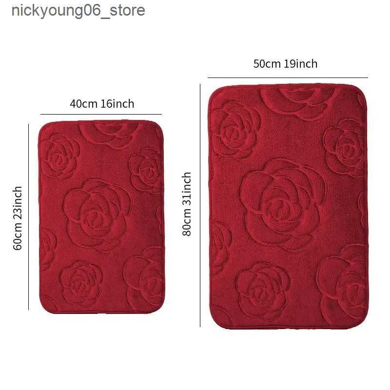 Non-Slip Bath Mats Bath Rugs Rose Flower Emed Bath Mat Flannel Non-slip Floor Rug Shower Room Doormat Bathroom Floor Mat Home Decoration L240910