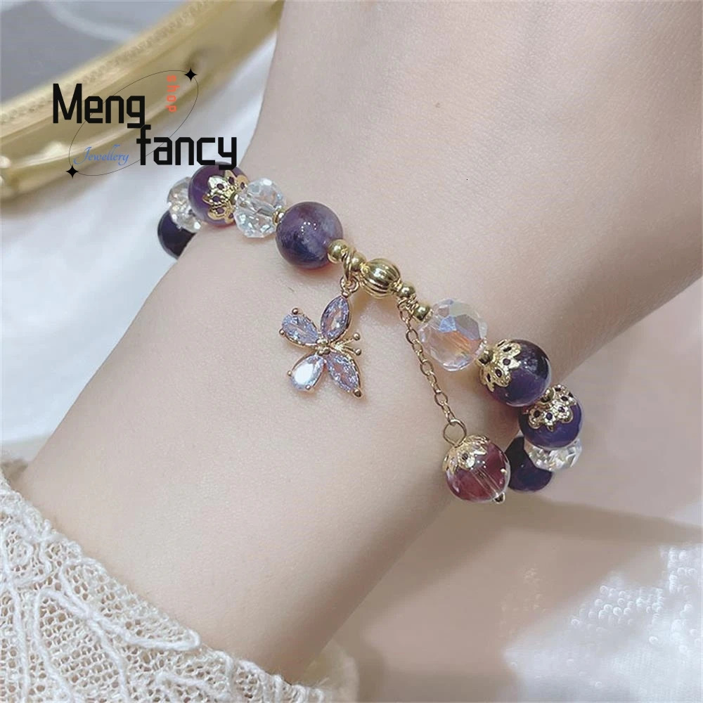 Natural Amethyst Bracelet Female Temperament Butterfly String Fashion Students Girlfriends Hand Exquisite Fashion Jewelry 240925