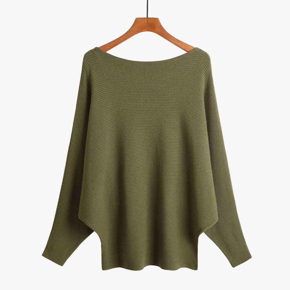 Womens One line Neck Bat Sweater Thread High Elastic Lazy Style Pullover Top with Fat Plus Size