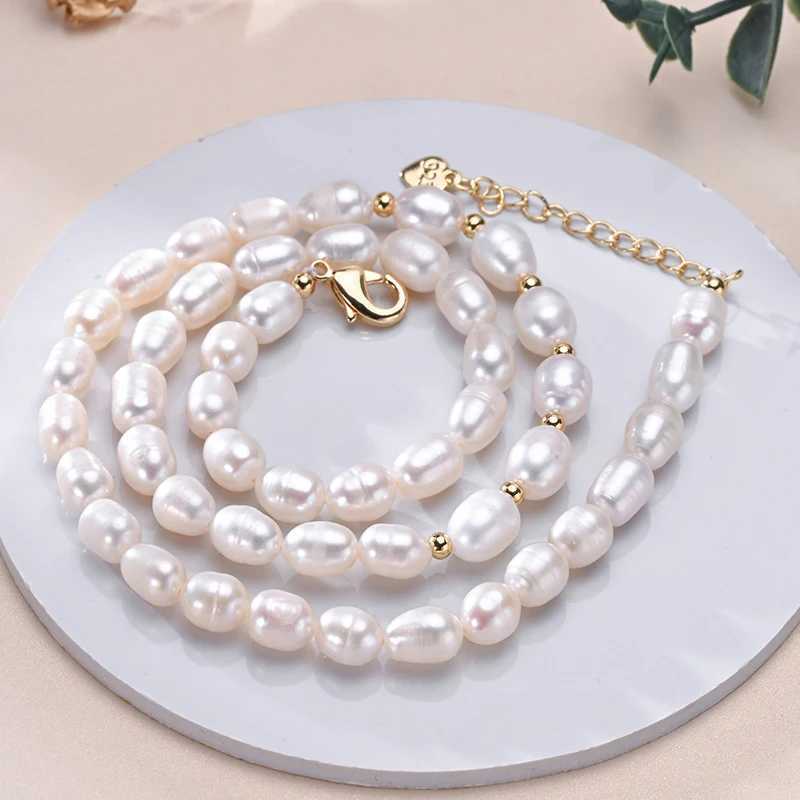 Natural Freshwater Pearls Rice Shape Multicolored Necklace Golden Beads S925 Sterling Silver Chain Fine Jewelry Gifts for WomenX241009