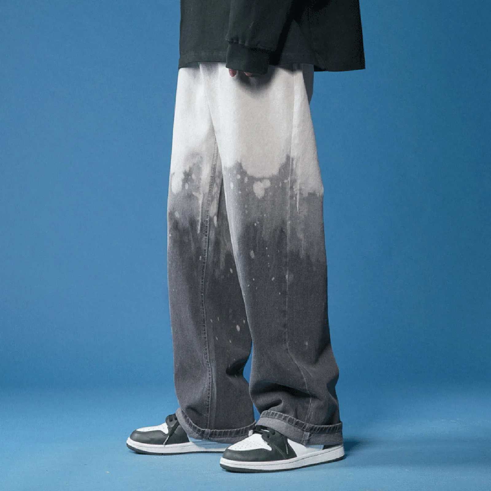 Mens Hip Hop Loose Jeans 2023 New Streetwear Straight Baggy Wide Leg Denim Pants Male Trousers Korean Fashion Gradient JeansX241009