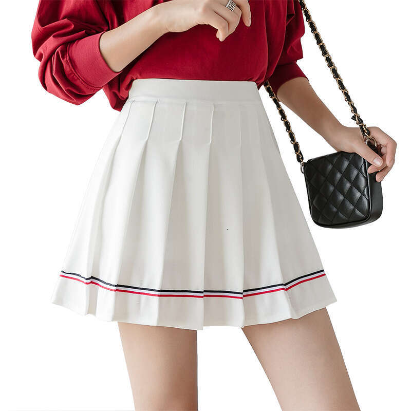 Women's pleated with colorful stripes 2024 new high waisted autumn and winter A-line student school style anti glare short pants skirt