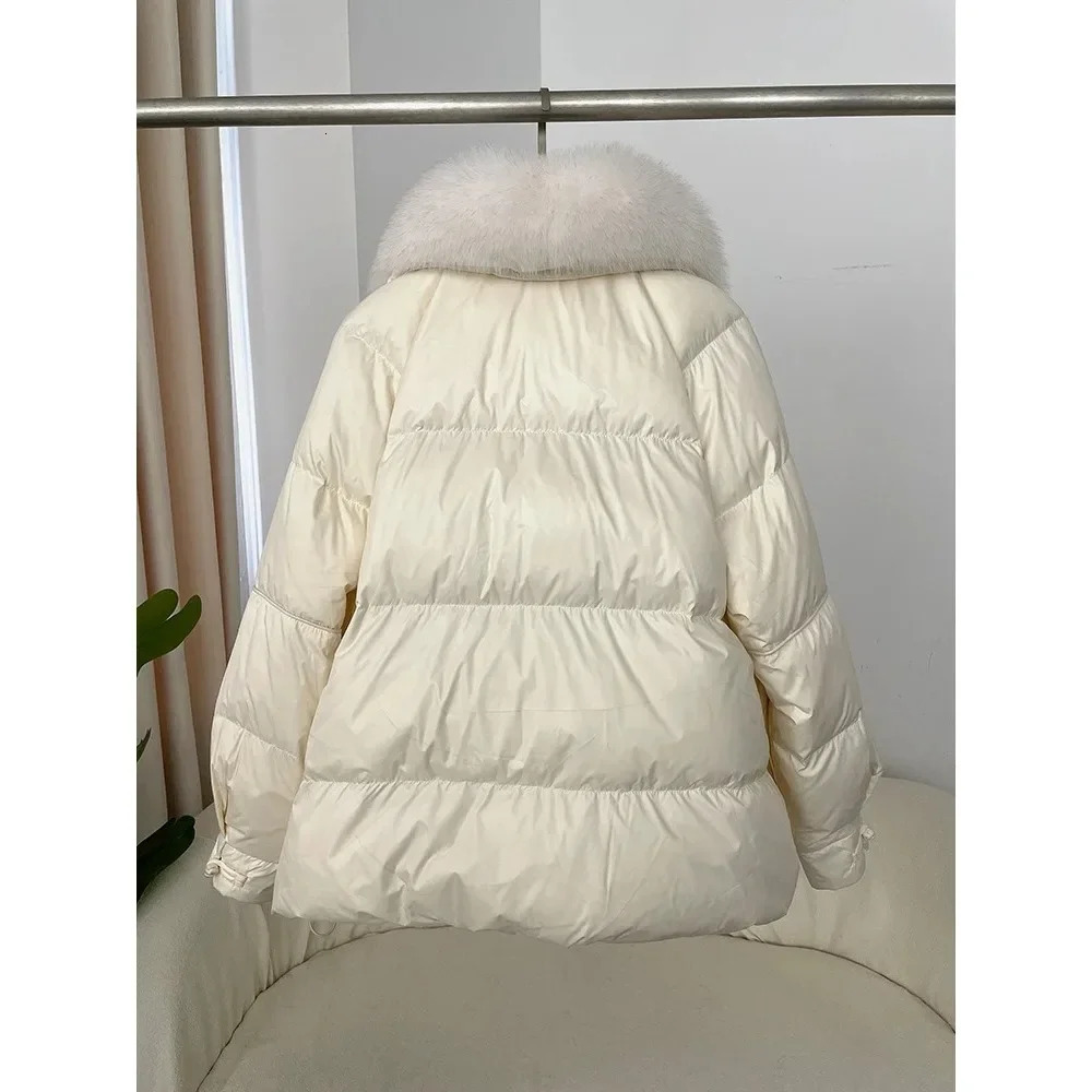 Korean style loose casual down jacket autumn fashion fox fur collar splicing 90% white duck sagging thick warm womens 241007