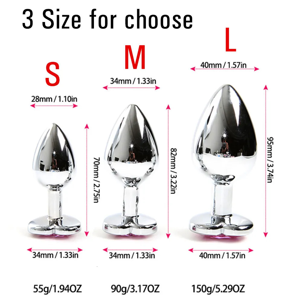 3 Size Heart Shape Crystal Metal Anal Plug Stainles Steel Buttplug Sex Toys For Women Vagina Men Couples Adult Erotic Products 241010