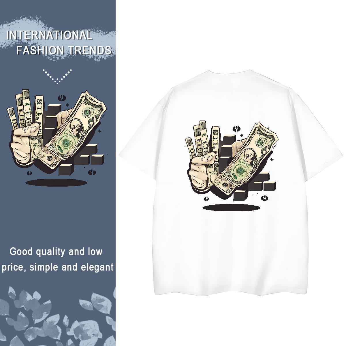 Fashion T shirt 230g Pure Cotton Short sleeve Soft Home Outdoor money Lady T shirt Wholesale DIY Printed Top Shirts