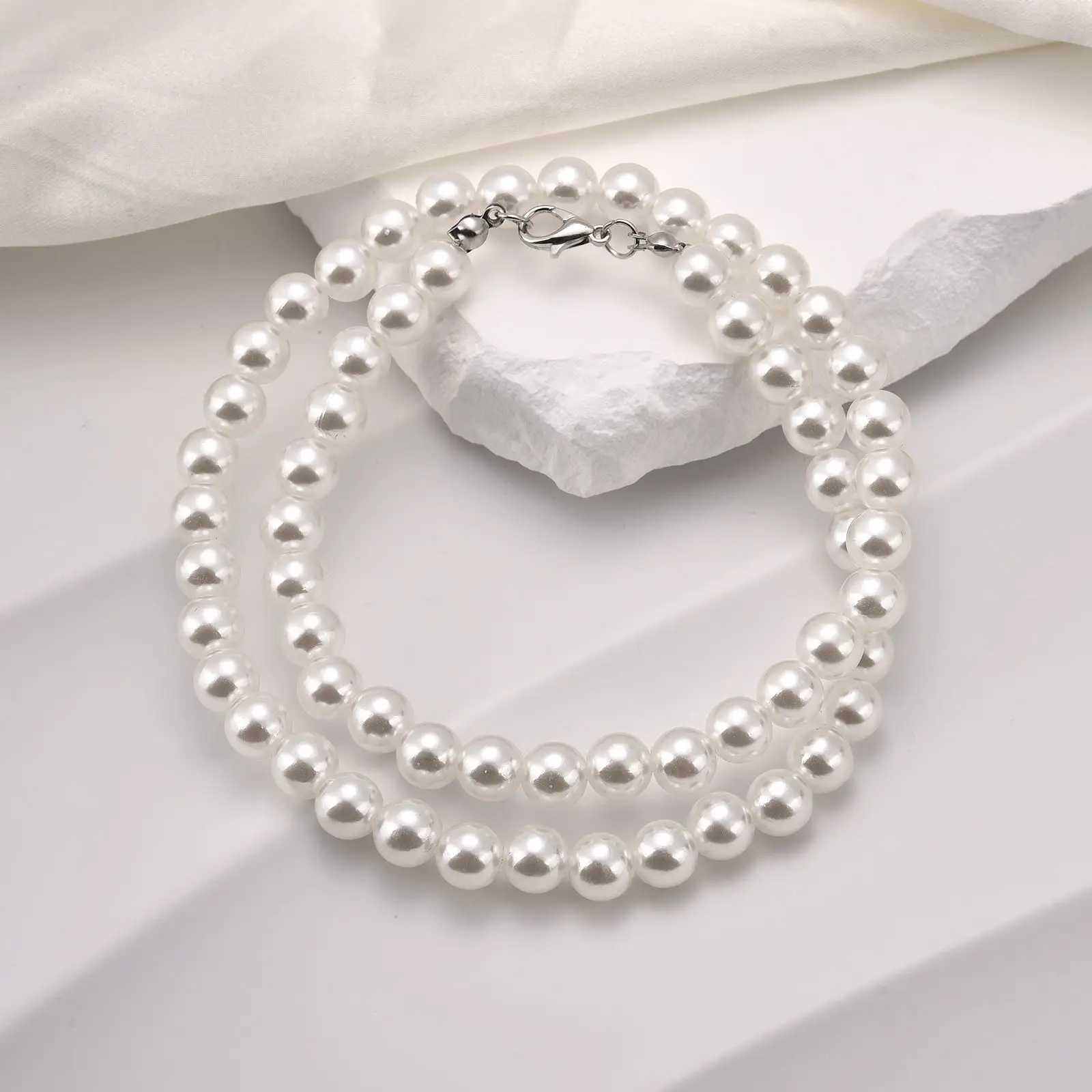 Hot Trendy Imitation Pearl Necklace Men Temperament Simple Handmade Strand Bead Necklace For Men Fashion Jewelry GiftX241009